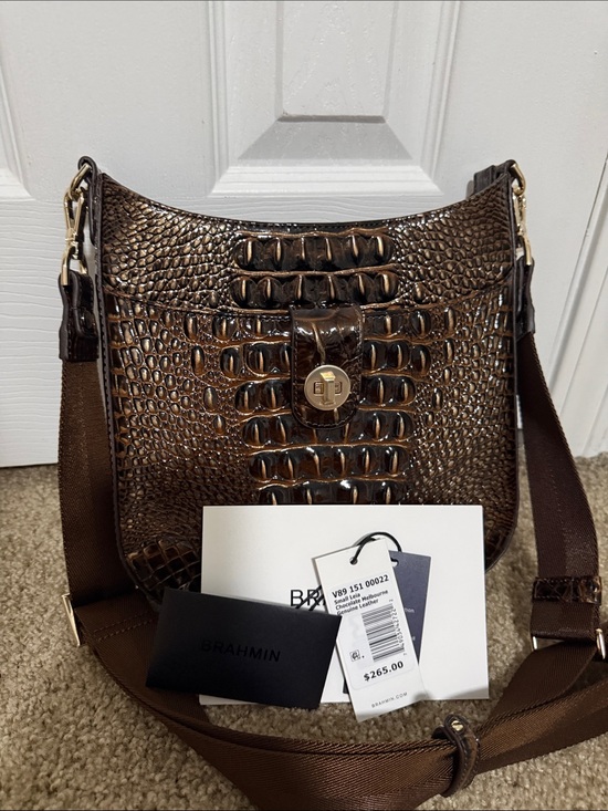 Brahmin Handbags - Brahmin Dark Brown Croc-Embossed Leather Shoulder Bag